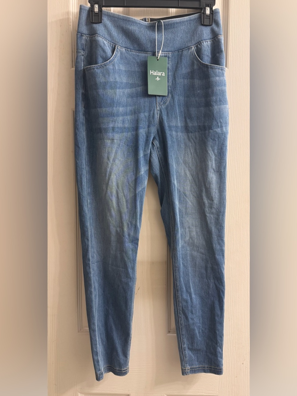 HALARA Light Blue Skinny Jeans with Elastic Waistband